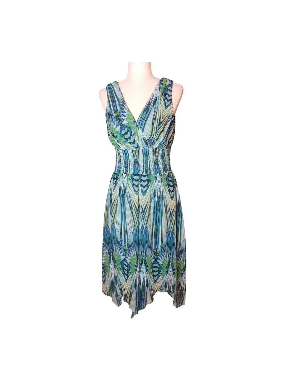 Rabbit Rabbit Rabbit Asymmetrical Blue and Green Sundress